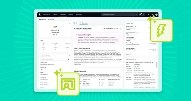 Salesloft account research view with an account insight and executive summary